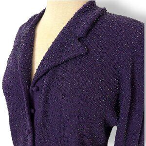 Carlisle Purple Beaded Wool Button Up Jacket Cardigan Collar Tailored Sz XL